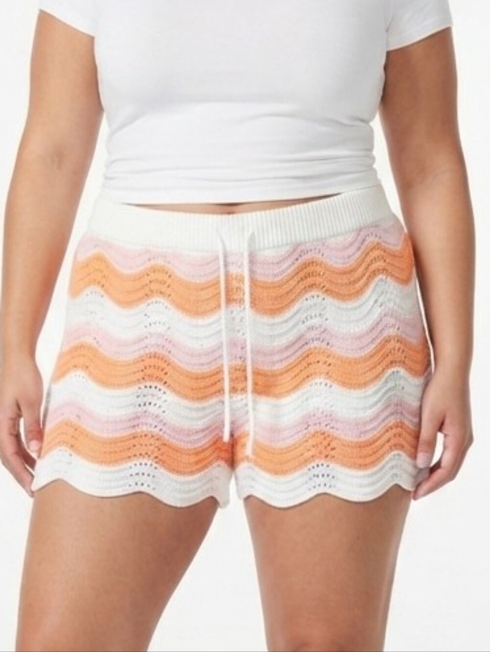 NWT Edited by Hunter McGrady Crocheted Striped Shorts (Orange)